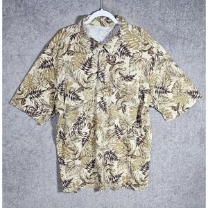 KS Island Hawaiian Polo Shirt Mens Size 2XLT 2XL Tall Beige Brown Tropical Leaf